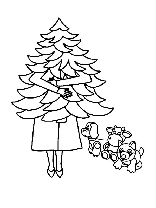 Lady Carrying a Christmas Tree