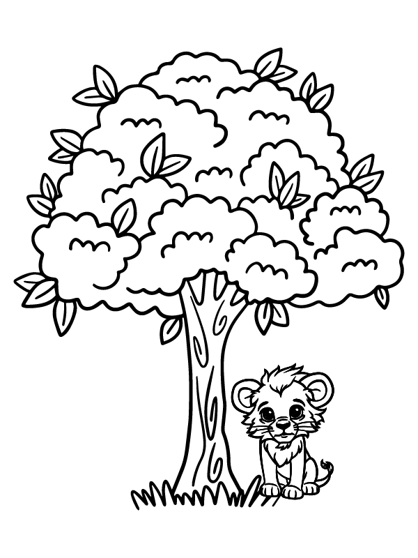 Löwe unter einem Baum