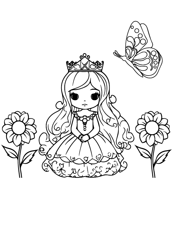 Kleine Prinzessin mit Blume und Schmetterling