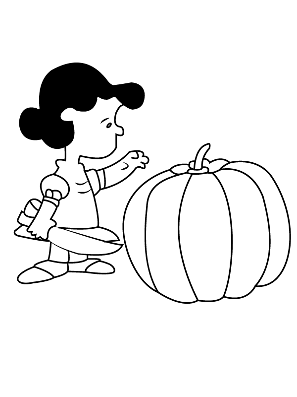 Lucy Van Pelt Cutting a Pumpkin