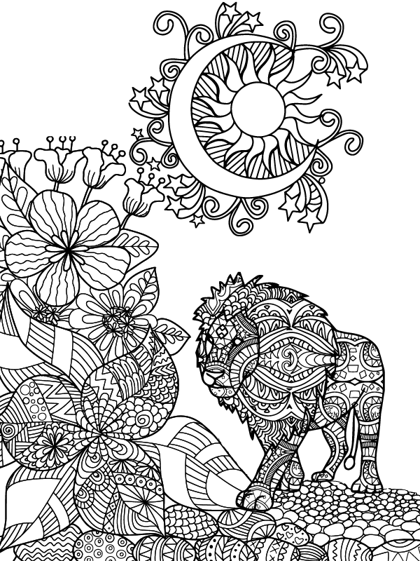 Nature Mandala Flowers and Lion