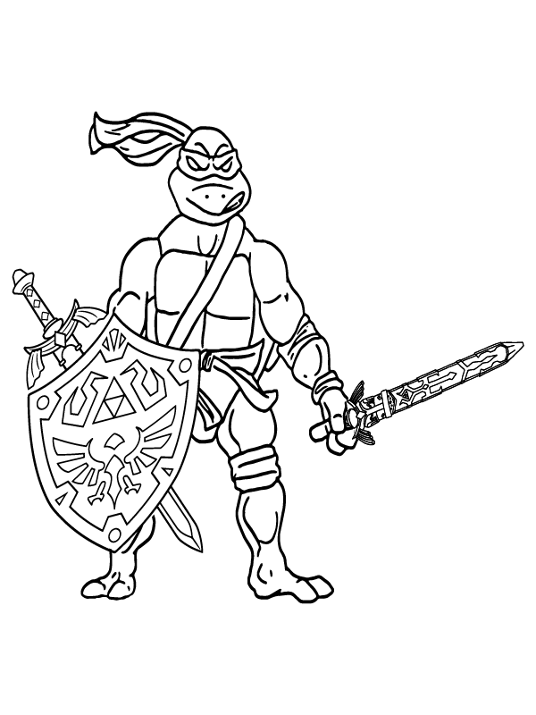 Ausmalbild Ninja Turtle Leonardos Führungspose
