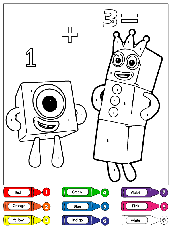 One and Three Numberblocks Color by Number