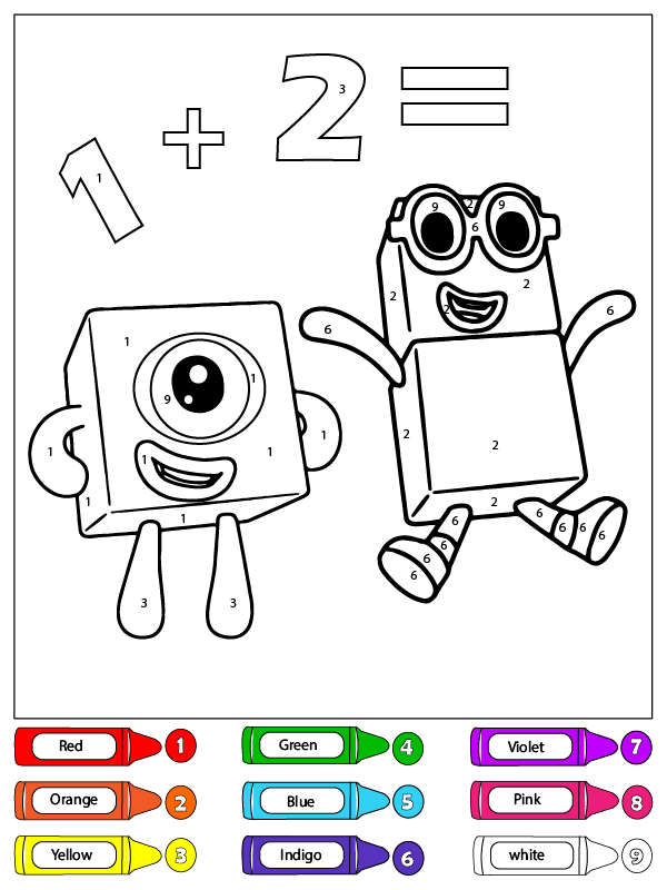 One and Two Numberblocks Color by Number