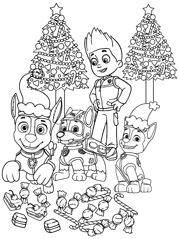 Pleasant Paw Patrol Christmas coloring page