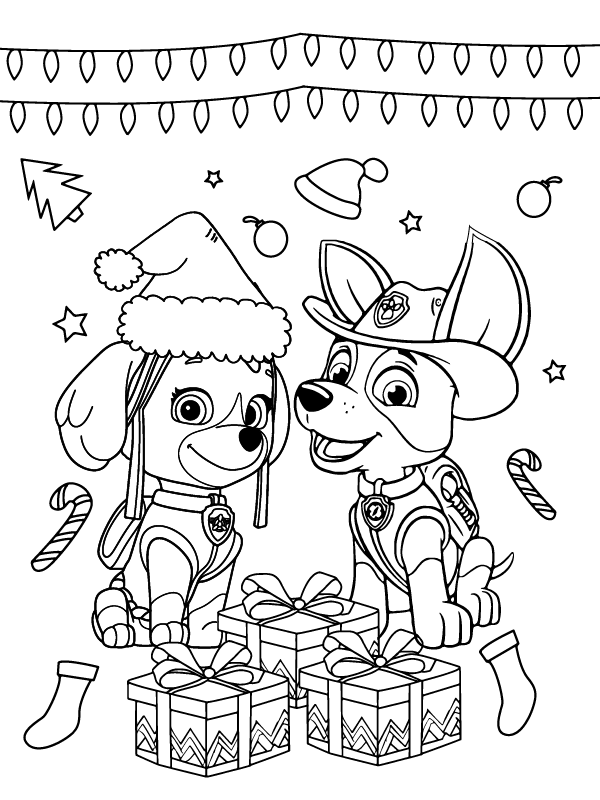 Gracious Paw Patrol Christmas coloring page