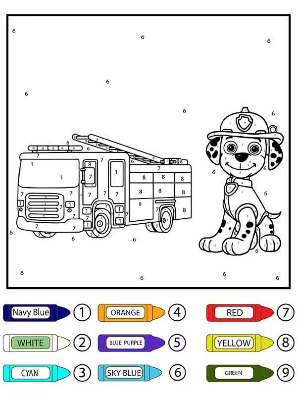 Paw Patrol Marshall and Fire Truck Color by Number