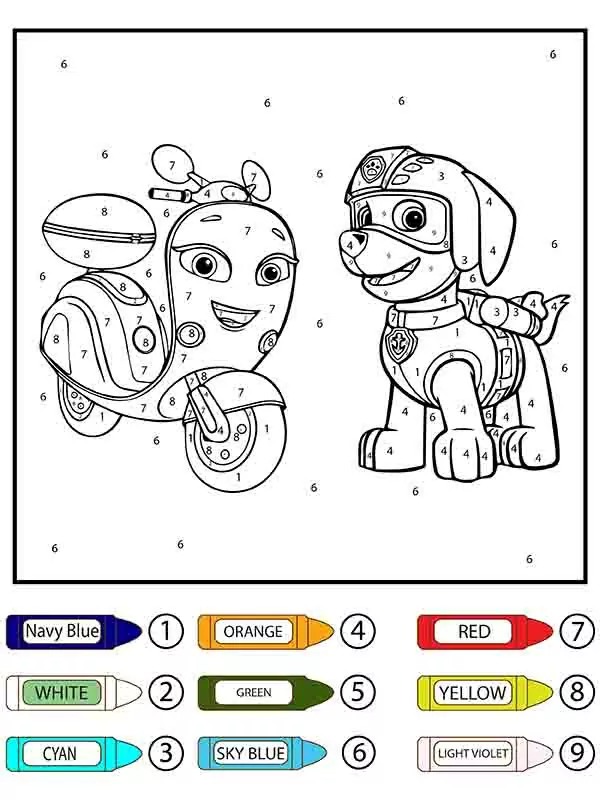 Paw Patrol Zuma and Motorcycle Color by Number