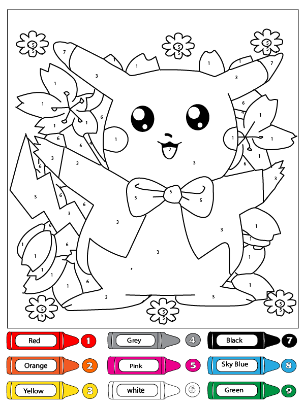Pikachu Dressed Formally Color by Number