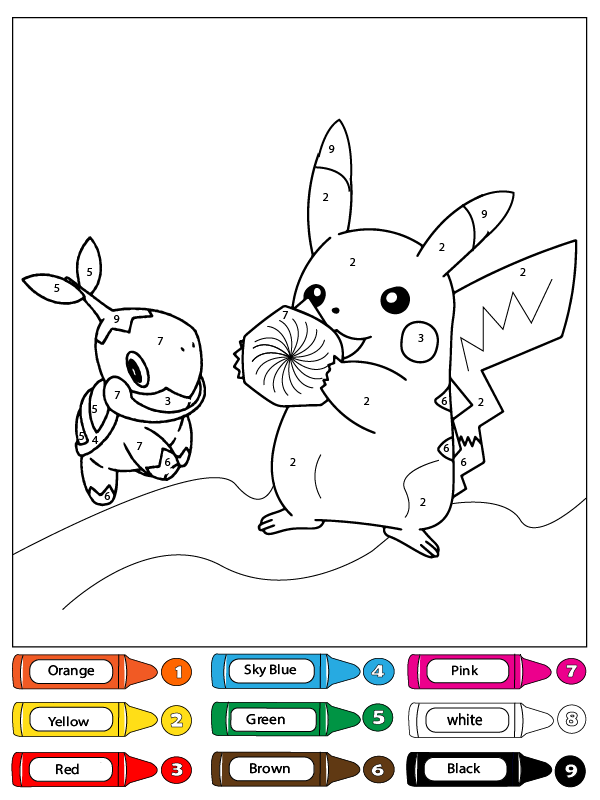Pikachu Eating Candy with Turtwig Color by Number