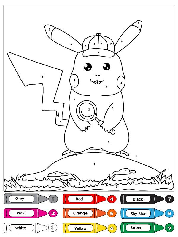 Pikachu mit Lupe in der Hand Malen nach Zahlen