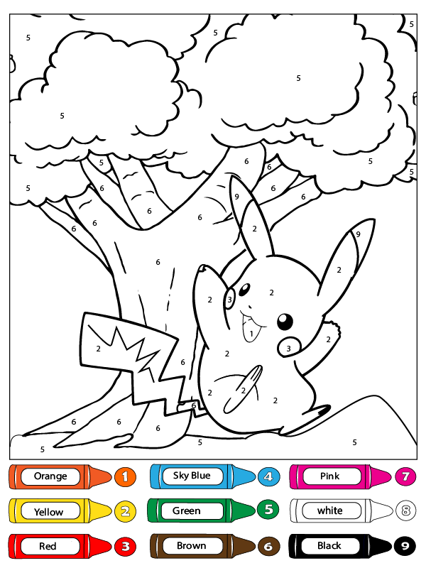 Pikachu Leaning against the Tree Color by Number