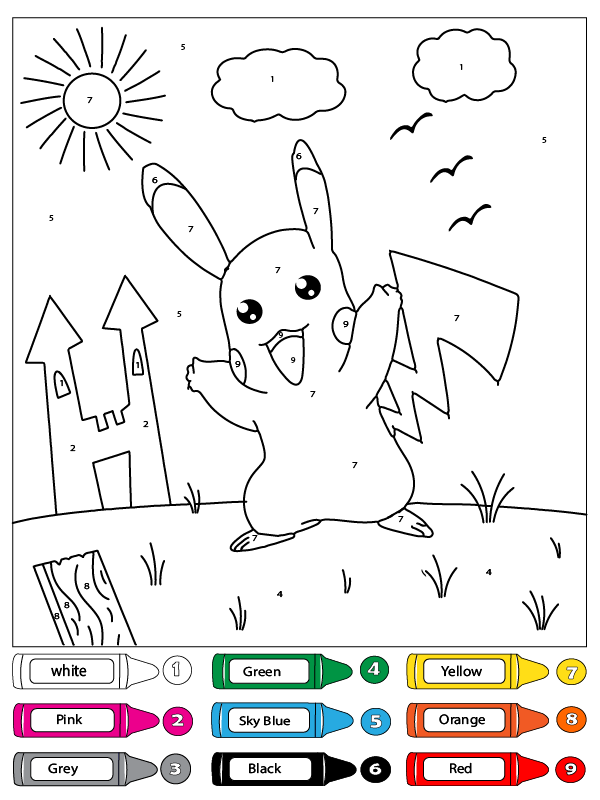 Pikachu outside the Castle Color by Number