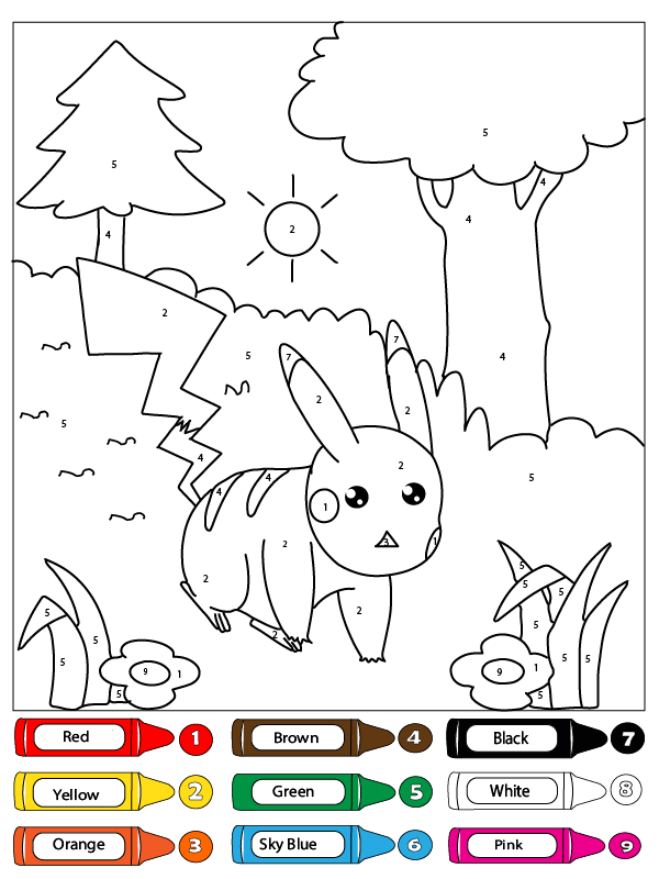Pikachu Walking in the Forest Color by Number