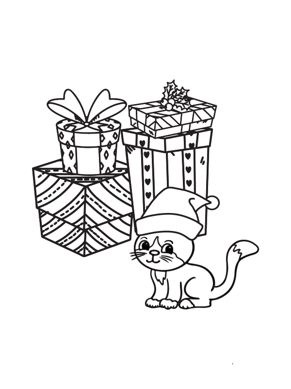 Geschenke und eine süße Katze Weihnachten
