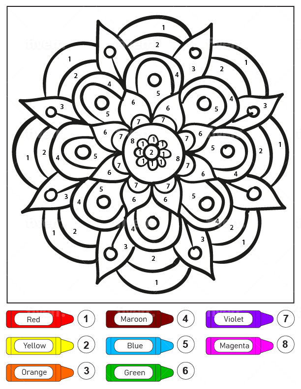 Pretty Flower Pattern Mandala for Kids Color by Number