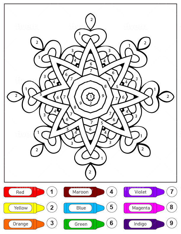 Pretty Star Mandala for Kids Color by Number Coloring Page