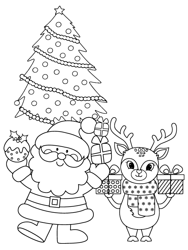 Printable Simple Christmas Tree and Santa Coloring Activity