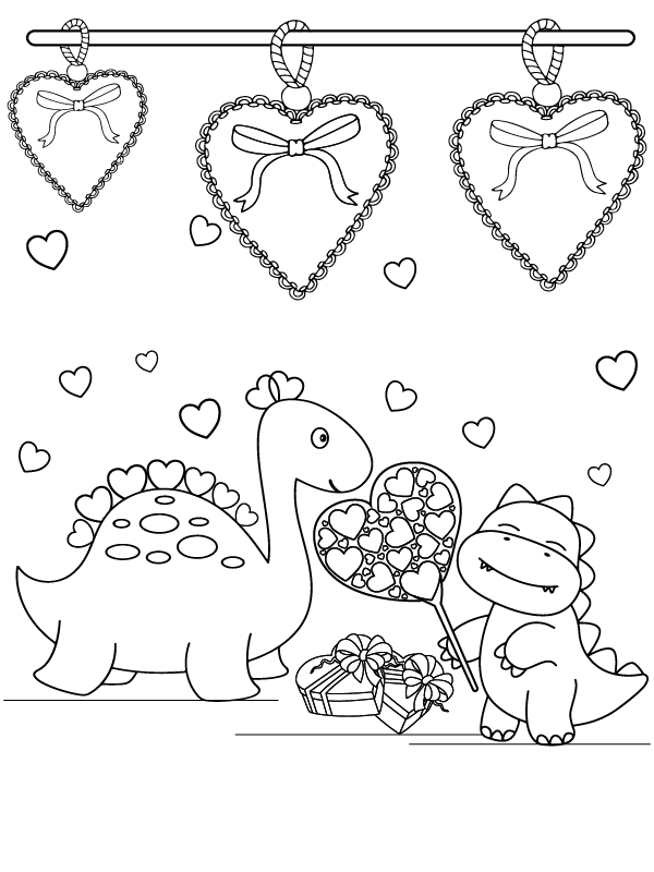 Druckbare süße Dinosaurier in Valentinsgruß