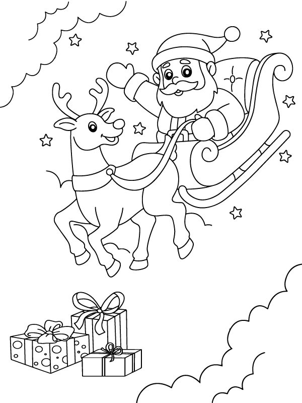 Santa Claus on Sleigh flying with Reindeer