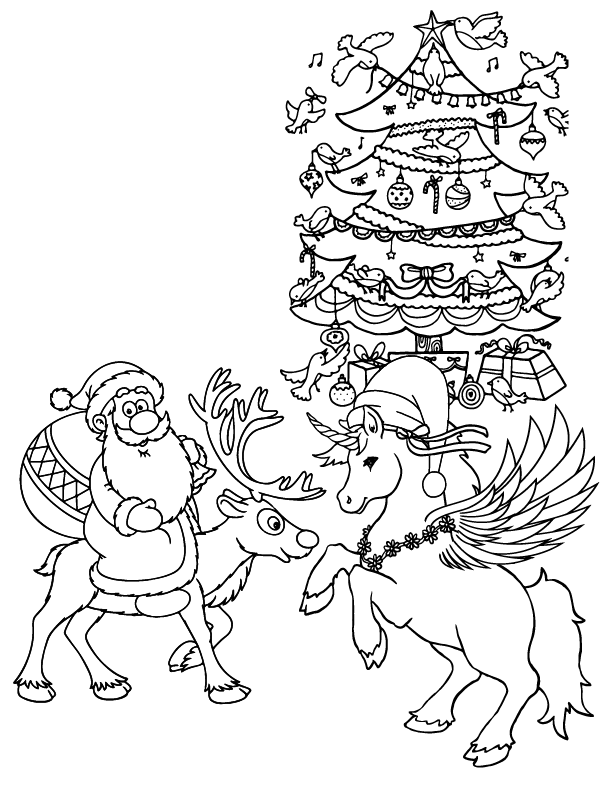 Santa Riding a Reindeer and Christmas Unicorn