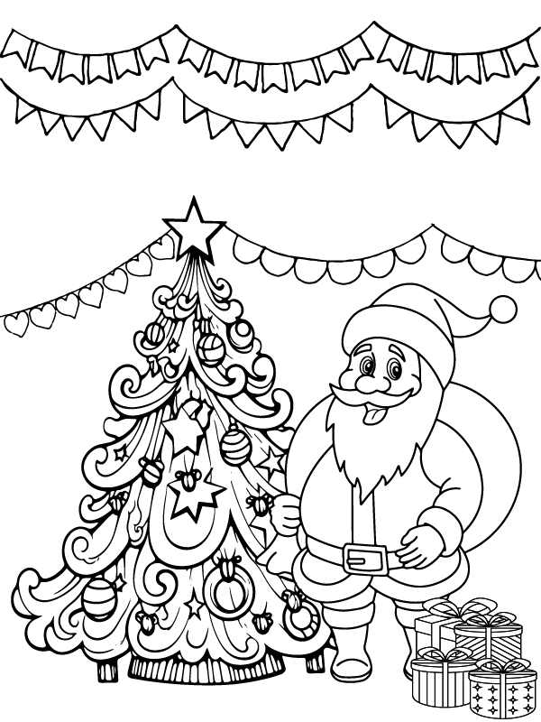 Simple Christmas Tree and Happy Santa