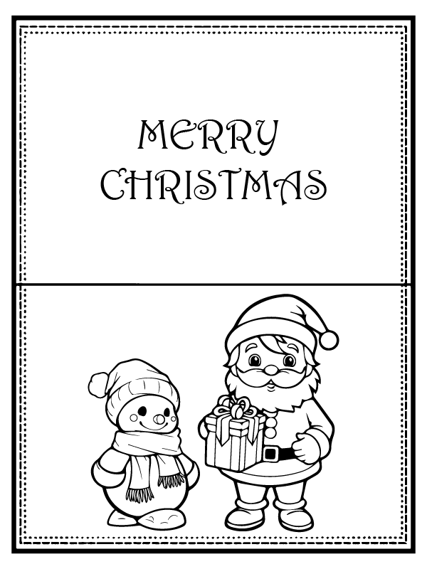 Simple Snowman and Santa Claus Christmas Card