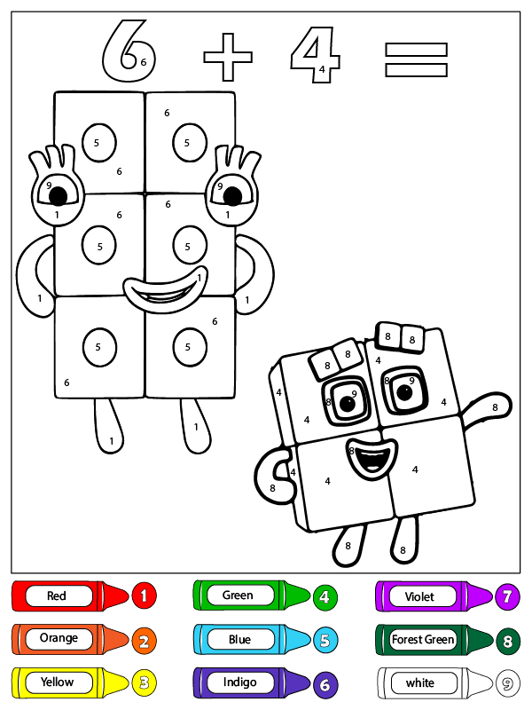 Six and Four Numberblocks Color by Number