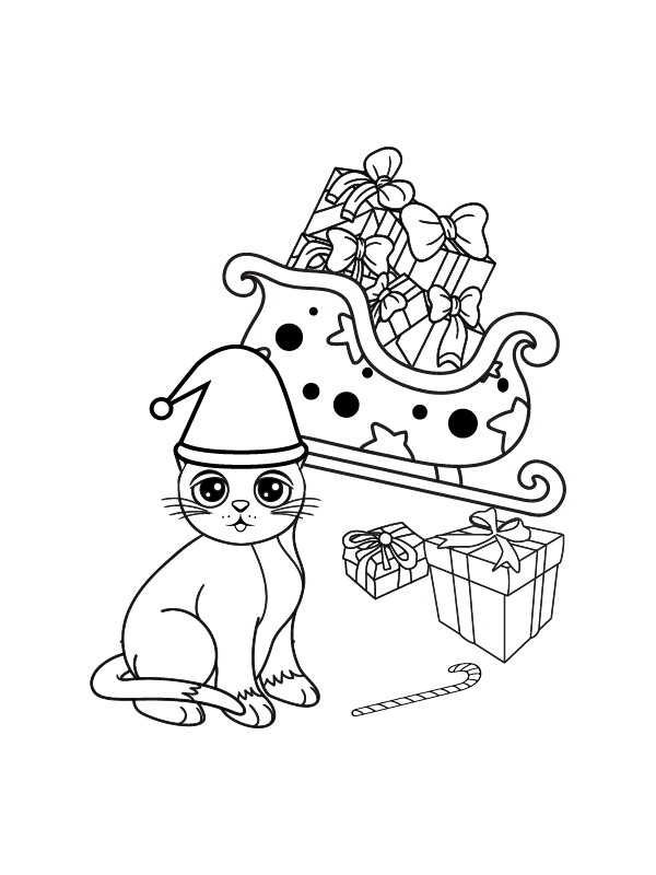 Schlitten und niedliche Katzen Weihnachten zum Ausdrucken