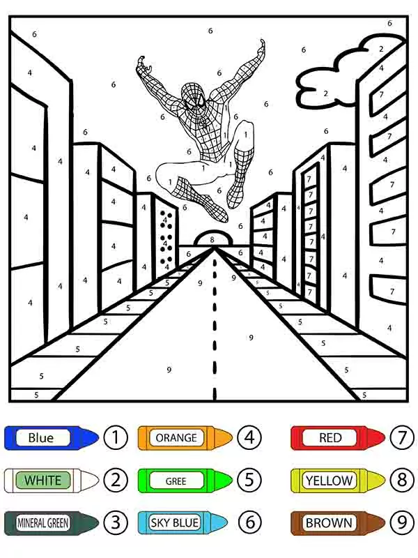 Spider-Man Jumping on the Road Color by Number