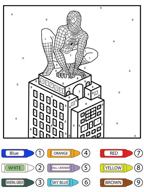 Spider-Man on top of Building Color by Number