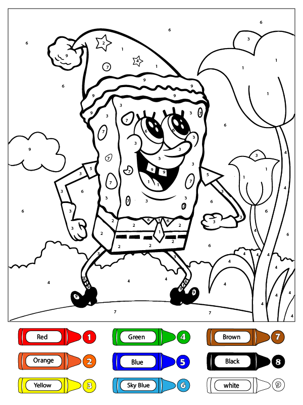 SpongeBob with a Hat Coloring by Number