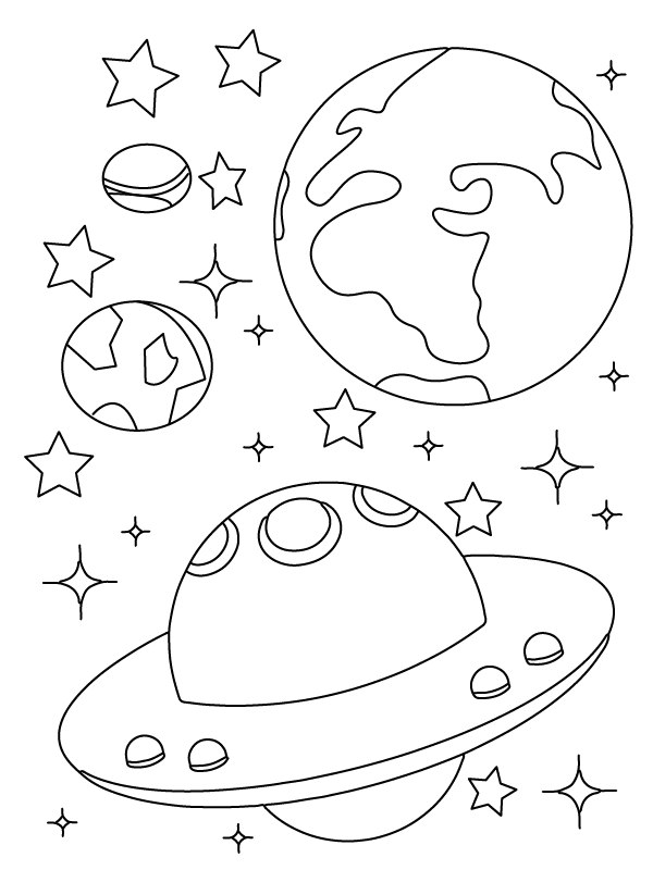 Stars, Planets, and Spaceship in Space