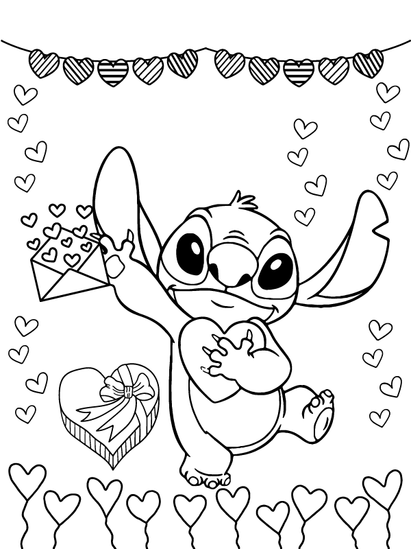 Stitch with Full of Valentine Hearts