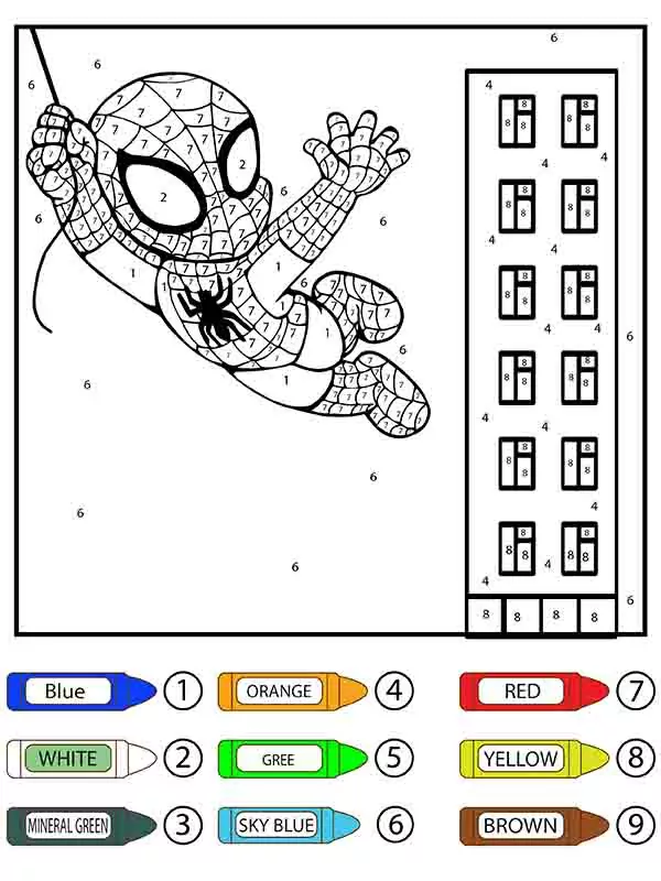 Swinging Cute Spider-Man Color by Number