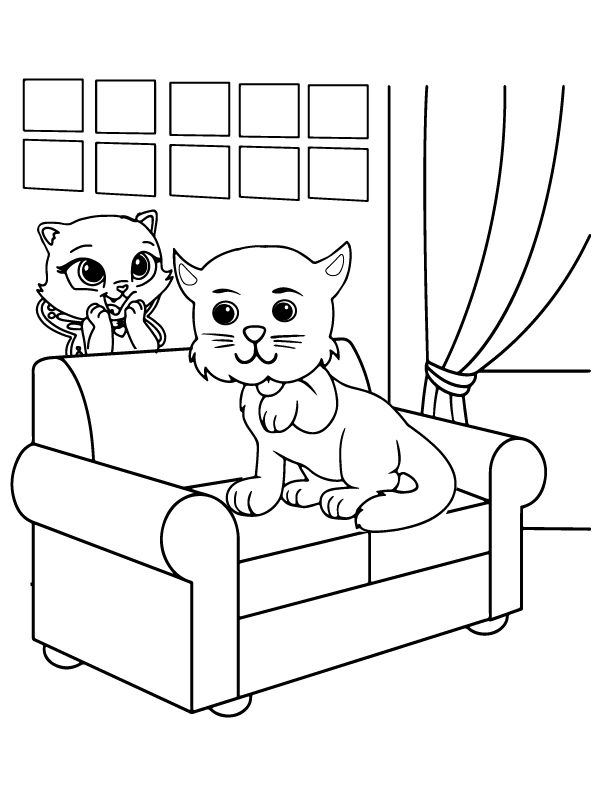 Two Cute Cats in Living Room