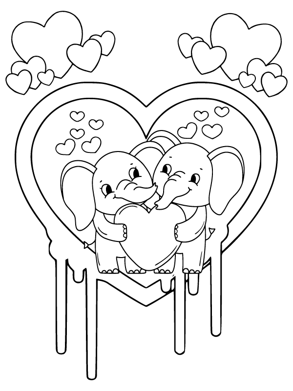 Two Cute Elephants in Valentines