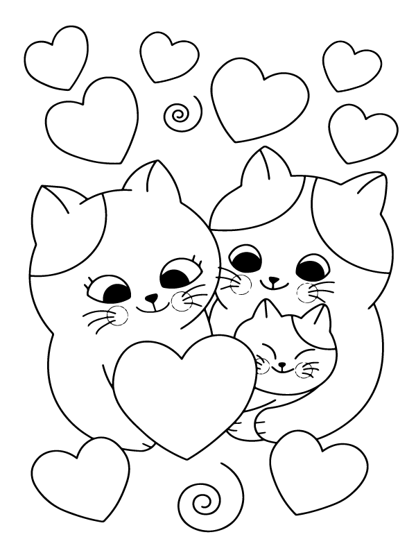 Valentine Cats and Hearts