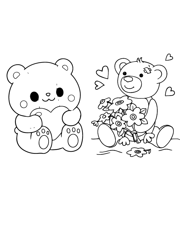 Valentinstag Teddybär mit Herzen und Blume