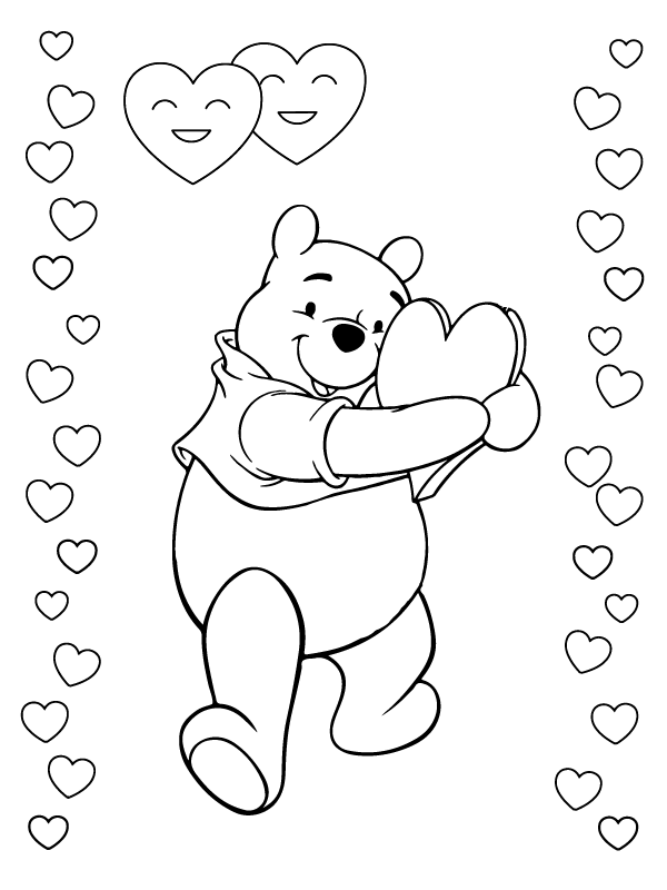 Winnie Puuh umarmt das Herz eines Valentinstags