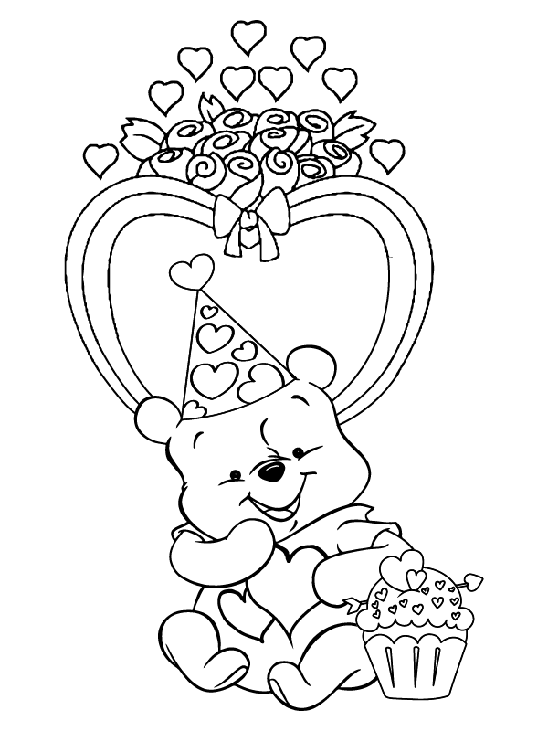 Winnie the Pooh with a Valentine Cupcake