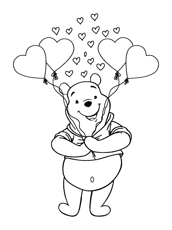 Winnie the Pooh with Heart Balloons