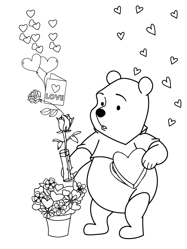 Winnie the Pooh with Valentine’s Flower and Letter
