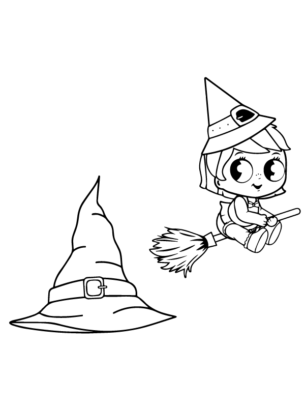 Witch Girl In A Broomstick and Witch Hat