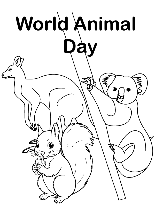 Word Animal Day Coloring Sheets