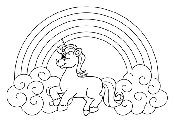 Unicorn And Rainbow - Coloring Pages