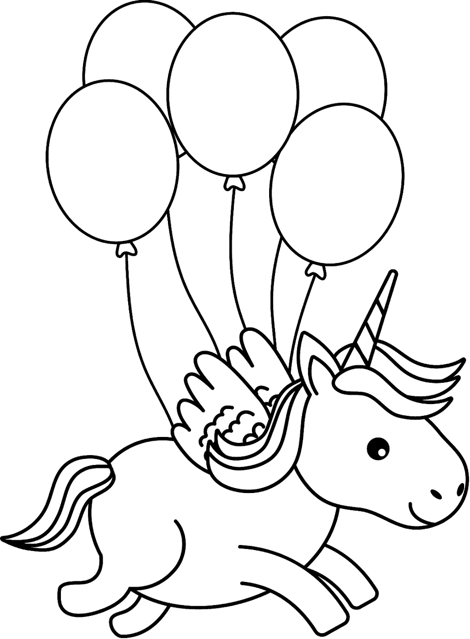 Little Unicorn With Balloons Coloring Page - Free Printable Coloring ...