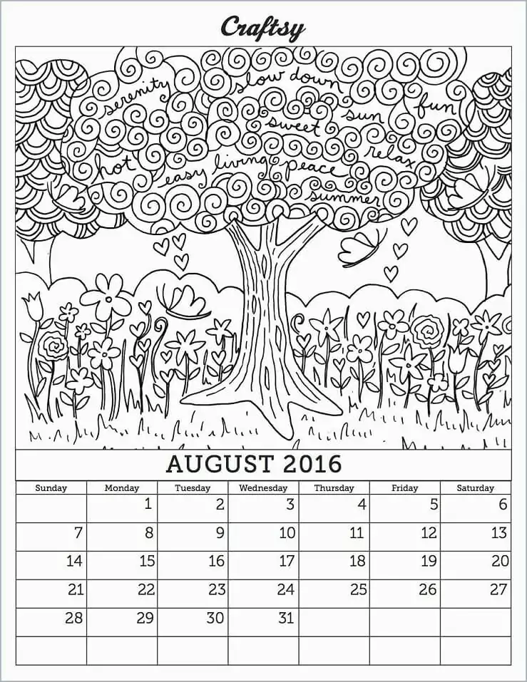 2016 Kalender August