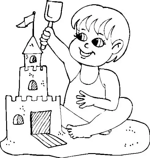 A Child and Sand Castle