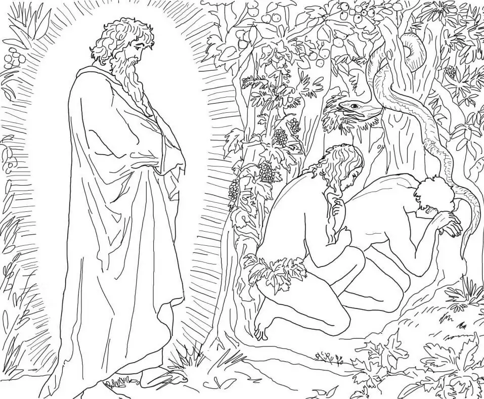 Adam und Eva fliehen vor der Gegenwart Gottes